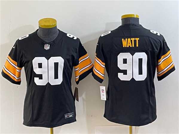 Women%27s Pittsburgh Steelers #90 T. J. Watt Black 2023 F.U.S.E. Stitched Jersey(Run Small)